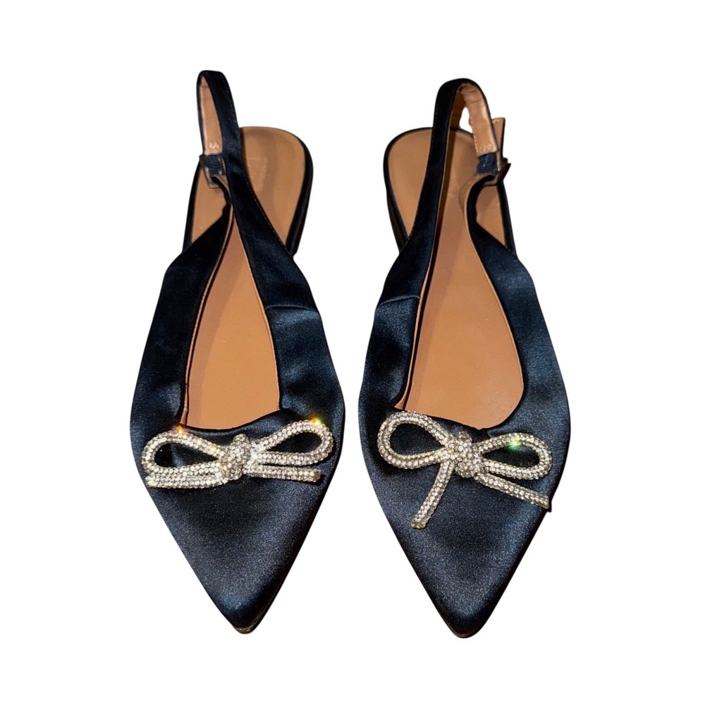 Nordstrom Rack Blair Bow Slingback Flat Teal Abyss Satin Rhinestone Pointed 8.5M